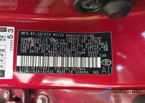 2008 Toyota Corolla Le из США, поврежденный, VIN 2T1BR30E78C857977